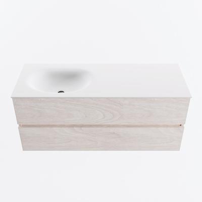 MONDIAZ VICA 120cm badmeubel onderkast Underlayment 2 lades. Wastafel MOON links zonder kraangat, kleur Talc.