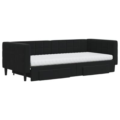 Slaapbank met onderschuifbed en lades 90x200 cm fluweel zwart