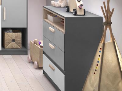 Commode PIKA 3 lades wit/lichtgrijs Commode PIKA 3 lades wit/lichtgrijs