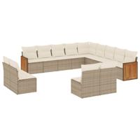 13-delige Loungeset met kussens poly rattan beige - thumbnail