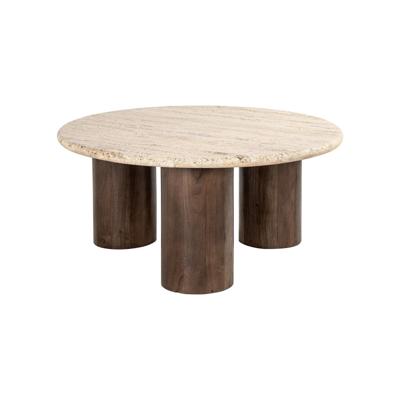 Richmond Ronde Salontafel 'Douglas' Mangohout en Travertin, 90cm