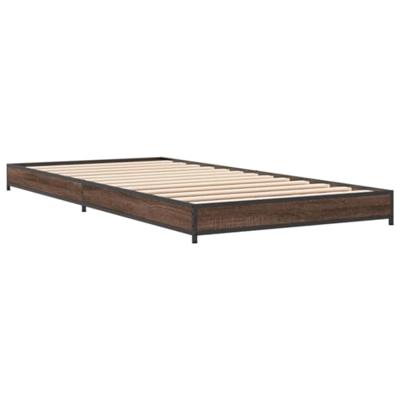 Bedframe bewerkt hout en metaal bruin eikenkleurig 75x190 cm Bedframe bewerkt hout en metaal bruin eikenkleurig 75x190 cm