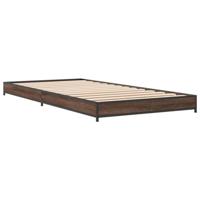 Bedframe bewerkt hout en metaal bruin eikenkleurig 75x190 cm - thumbnail