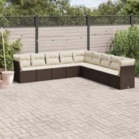 9-delige Loungeset met kussens poly rattan bruin - thumbnail