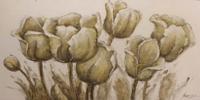 Schilderij - Handgeschilderd - Tulpen Schets 150x60cm - thumbnail