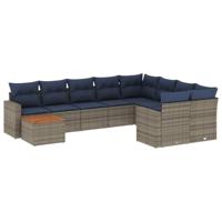 10-delige Loungeset met kussens poly rattan grijs - thumbnail