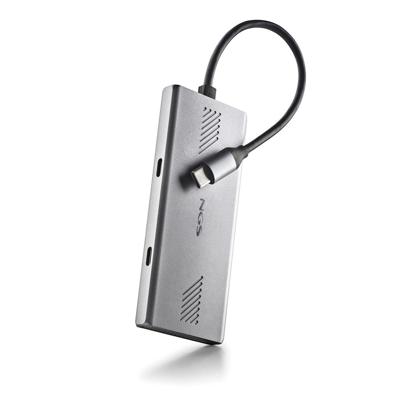 NGS WONDERDUO-C Aluminium 4-in-1 Multiport USB-adapter, 2 USB-C + 2 USB-A, Hoge Snelheid 5 Gbps, Compatibel met PC, Mac en Tablet, Draagbaar en Lichtgewicht Design, Aluminium Behuizing, Kabel 180mm