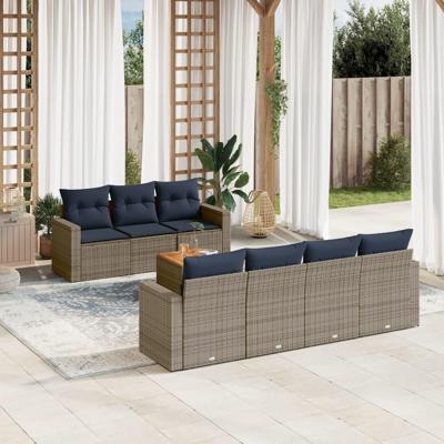 8-delige Loungeset met kussens poly rattan grijs