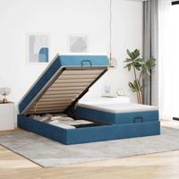 Ottoman bed met matrassen 160x200cm fluweel donkerblauw - thumbnail