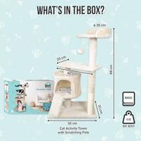 PetVille® Krabpaal & Klimboom voor Katten | 3 Niveaus | Pluche Bal, Schuilplek, Krabmat & krabpalen | 50x35x88 cm | Beige - thumbnail