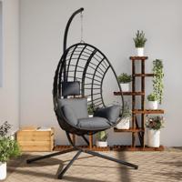 VidaXL Hangstoel met standaard rattan en staal antracietkleurig - thumbnail
