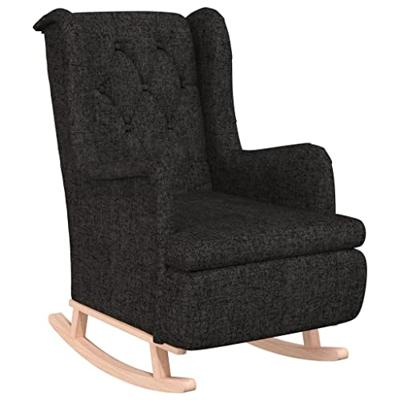 Fauteuil met massief rubberwood schommelpoten stof zwart