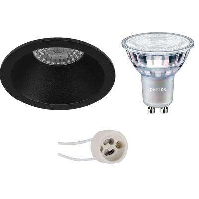 GU10 Inbouwspot Set - Mat Zwart - Inbouw Rond - Verdiept - Philips - MASTER 927 36D VLE - DimTone Dimbaar - Pragmi Pollon Pro - 3.7W - Warm Wit 2200K-2700K - Ø82mm
