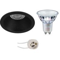 GU10 Inbouwspot Set - Mat Zwart - Inbouw Rond - Verdiept - Philips - MASTER 927 36D VLE - DimTone Dimbaar - Pragmi Pollon Pro - 3.7W - Warm Wit 2200K-2700K - Ø82mm - thumbnail