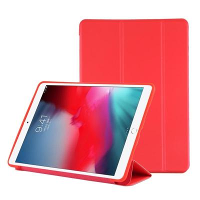 PU plastic bodem geval opvouwbare vervorming links en rechts Flip lederen draagtas met drie voudige beugel & Smart Sleep voor iPad Air3 2019 (rood)