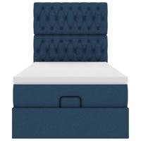Ottoman bed met matras en LED's 80x200cm stof blauw - thumbnail