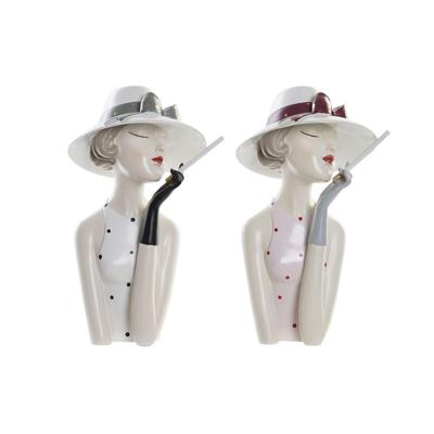 Decoratieve figuren DKD Home Decor 18,5 x 15 x 31 cm Vrouw Roze Wit (2 Stuks)