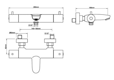 Badkraan Wiesbaden Caral | Opbouw | Thermostaatkraan | 2-weg | hoh 15 cm | 2-knops | Rond | Geborsteld messing PVD
