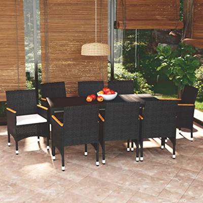 9-delige Tuinset met kussens poly rattan zwart 9-delige Tuinset met kussens poly rattan zwart