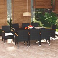 9-delige Tuinset met kussens poly rattan zwart - thumbnail
