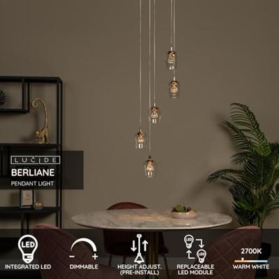 Lucide BERLIANE - Hanglamp - Ø 34 cm - LED Dimb. - 5x4W 2700K - Met vervangbare LED-module - Transparant | Essential - thumbnail