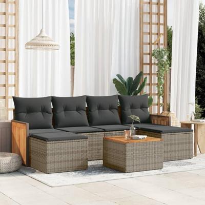 7-delige Loungeset met kussens poly rattan grijs - thumbnail