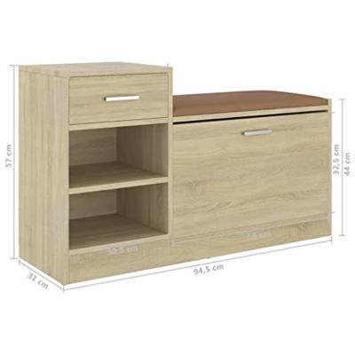 VidaXL Schoenenbank 94,5x31x57 cm bewerkt hout sonoma eikenkleurig
