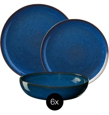 ASA Selection Serviesset Saisons - Midnight Blue - 18 delig / 6 personen - 6 dinerborden, 6 ontbijtborden en 6 kommen
