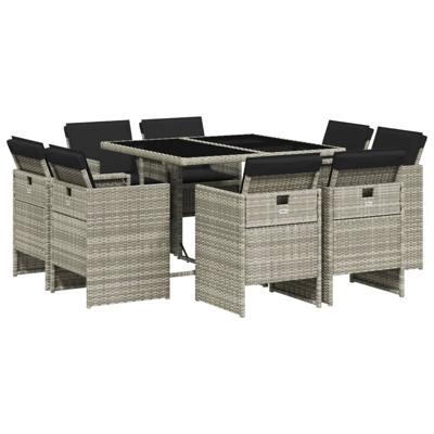 9-delige Tuinset met kussens poly rattan lichtgrijs - thumbnail
