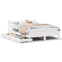 Bedframe met lades massief grenenhout wit 135x190 cm - thumbnail