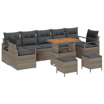 Tuinbankenset met kussen 10 pcs Grijs poly rattan