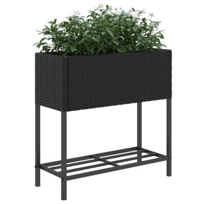 VidaXL Plantenbakken met schap 2 st 70x28x70 poly rattan zwart