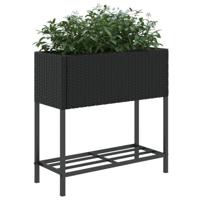 VidaXL Plantenbakken met schap 2 st 70x28x70 poly rattan zwart - thumbnail
