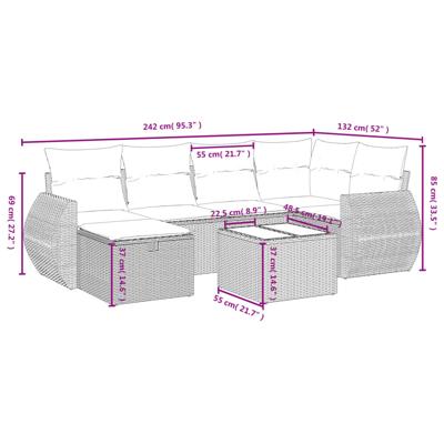6-delige Loungeset met kussens poly rattan bruin - thumbnail