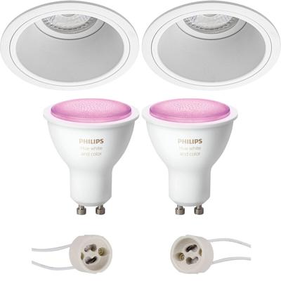GU10 Inbouwspot Set - Mat Wit - Inbouw Rond - Verdiept - Philips Hue - White and Color Ambiance - Bluetooth - Pragmi Minko Pro - Ø90mm