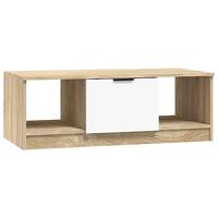 Salontafel 102x50x36 cm bewerkt hout wit en sonoma eikenkleurig - thumbnail