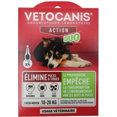 Pipetten - VETOCANIS - x4 Anti-vlooien en teken Duo Pipetten 134mg/40mg voor middelgrote honden