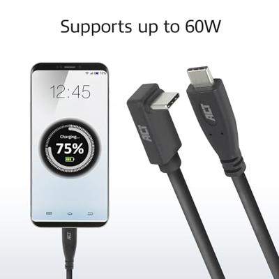 ACT USB 3.0 10Gbps 60W USB Type-C - USB Type-C (haaks verticaal) 0.5m
