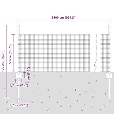 VidaXL Hek met paal zilver 0,5 x 25 m staal