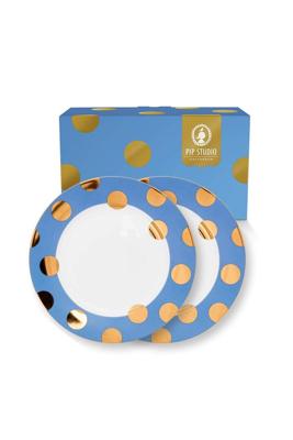 Pip Studio Set/2 Ontbijtborden Dot Delight Lichtblauw/Goud 23cm Pip Studio Set/2 Ontbijtborden Dot Delight Lichtblauw/Goud 23cm
