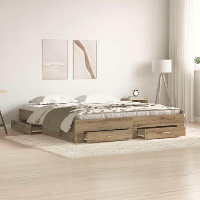 Bedframe met lades artisanaal eikenkleurig 180 x 200 cm
