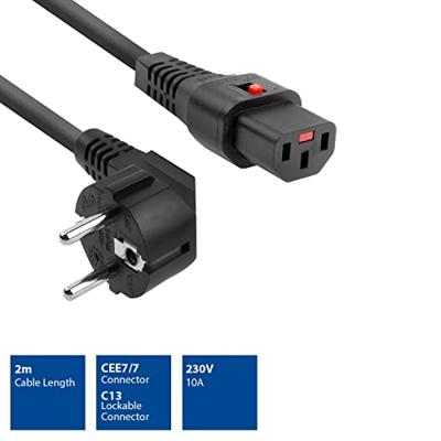 ACT Netsnoer CEE 7/7 male (haaks) - C13 IEC Lock zwart 2 m, EL182S, 5-Pack