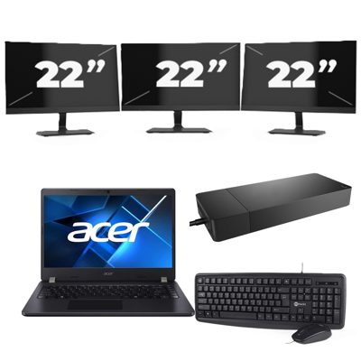 Acer TravelMate P214-53 - Intel Core i3-11e Generatie - 14 inch - 8GB RAM - 256GB SSD - Windows 11 Home + 3x 22 inch Monitor