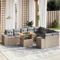 10-delige Loungeset met kussens poly rattan beige - thumbnail
