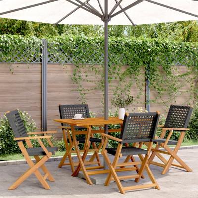 5-delige Tuinset poly rattan en massief hout zwart - thumbnail