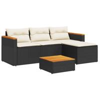 5-delige Loungeset met kussens poly rattan acacia zwart - thumbnail