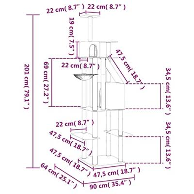 VidaXL Kattenmeubel met sisal krabpalen 201 cm lichtgrijs