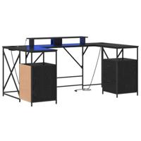 Bureau met lade Zwart eiken 182 x 101 x 87.5 cm Bewerkt hout - thumbnail