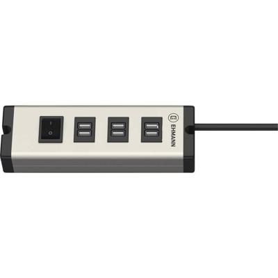 Ehmann USB Multilader 6-Port 6,3 A USB-laadstation 6x USB-A USB PD Aluminium, Zwart Binnen