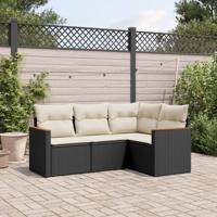5-delige Loungeset met kussens poly rattan zwart - thumbnail